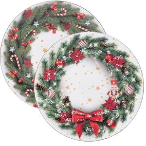 Excellent Houseware Kerstdiner onderborden - 4x st - D33 cm - kunststof - kerst thema-groen -