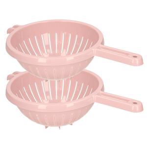 PlasticForte Keuken vergiet/zeef met steel - 2x - kunststof - Dia 23 cm x Hoogte 10 cm - roze -