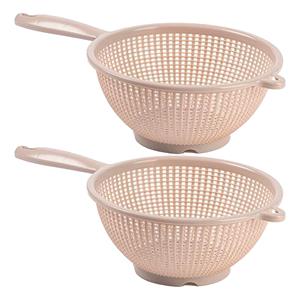 PlasticForte Keuken vergiet/zeef met steel - 2x - kunststof - Dia 22 cm x Hoogte 10 cm - beige -