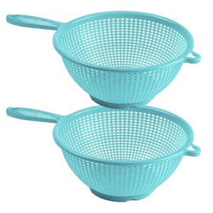 PlasticForte Keuken vergiet/zeef met steel - 2x - kunststof - Dia 22 cm x Hoogte 10 cm - blauw -