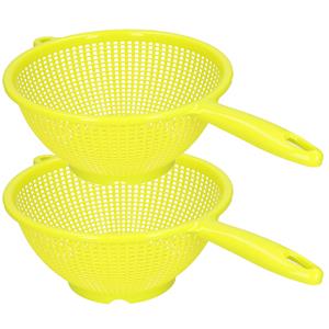 PlasticForte Keuken vergiet/zeef met steel - 2x - kunststof - Dia 22 cm x Hoogte 10 cm - groen -