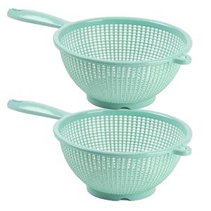 PlasticForte Keuken vergiet/zeef met steel - 2x - kunststof - Dia 22 cm x Hoogte 10 cm - mintgroen -