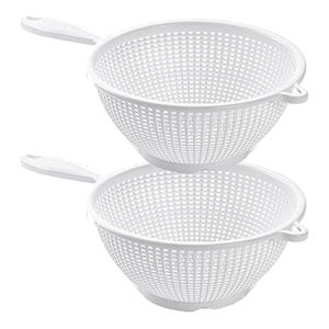 PlasticForte Keuken vergiet/zeef met steel - 2x - kunststof - Dia 22 cm x Hoogte 10 cm - wit -