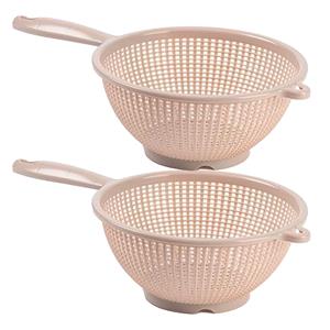 PlasticForte Keuken vergiet/zeef met steel - 2x - kunststof - Dia 24 cm x Hoogte 11 cm - beige -