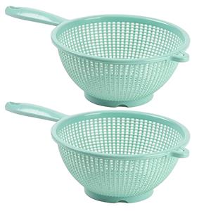 PlasticForte Keuken vergiet/zeef met steel - 2x - kunststof - Dia 24 cm x Hoogte 11 cm - mintgroen -