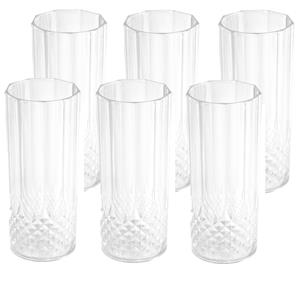 6x stuks kunststof longdrinkglazen 400 ml met kristaleffect -