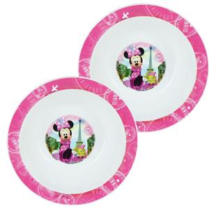 Disney 2x stuks kunststof ontbijtbordje diep  Minnie Mouse 16 cm -