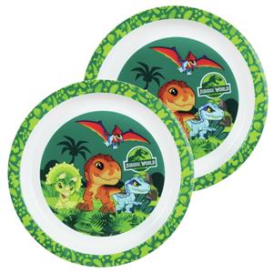 Jurassic World 4x stuks kunststof ontbijtbordje plat  dinosaurus 22 cm -