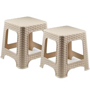 PlasticForte Keukenkrukje/opstapje - 2x - rotan - beige - kunststof - 32 x 32 x 33 cm -