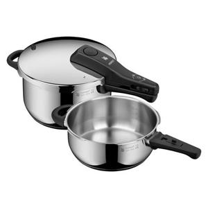 WMF Schnellkochtopf "Perfect", Cromargan Edelstahl Rostfrei 18/10, (Set, 2 tlg., 1x Schnellkochtopf 4,5 I mit Deckel und 1x Schnellbratpfanne 3,0 l), Abnehmbarer Deckelgriff