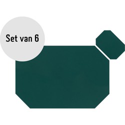 Krumble Placemat + onderzetter - PU Leder - Groen - Set van 6