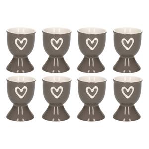 Eierdopje met hartje - 8x - grijs - keramiek - 6 x 5 cm -