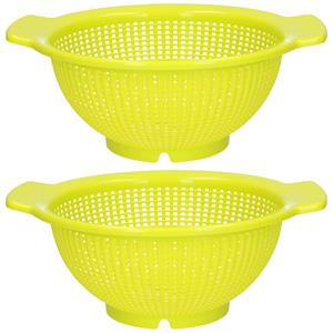 Keuken vergiet/zeef - 2x - kunststof - Dia 23 cm x Hoogte 10 cm - groen -