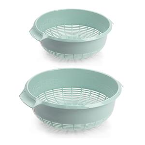 PlasticForte Keuken vergieten/zeef - set 2x - kunststof - mintgroen - dia 23 en 27 cm -