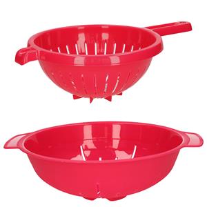 PlasticForte Keuken vergieten/zeef - set 2x - kunststof - fuchsia roze - dia 23 en 25 cm -