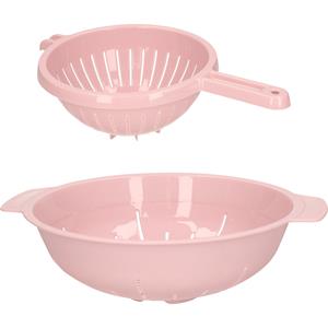 PlasticForte Keuken vergieten/zeef - set 2x - kunststof - lichtroze - dia 23 en 25 cm -