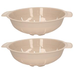 PlasticForte Keuken vergiet/zeef - 2x - kunststof - Dia 25 cm x Hoogte 8 cm - beige -