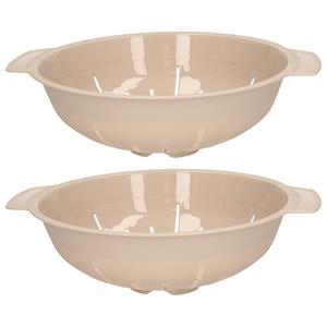 PlasticForte Keuken vergiet/zeef - 2x - kunststof - Dia 25 cm x Hoogte 8 cm - beige -