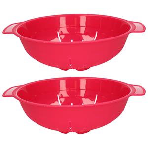 PlasticForte Keuken vergiet/zeef - 2x - kunststof - Dia 25 cm x Hoogte 8 cm - fuchsia roze -