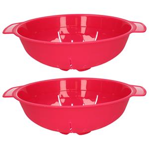 PlasticForte Keuken vergiet/zeef - 2x - kunststof - Dia 25 cm x Hoogte 8 cm - fuchsia roze -