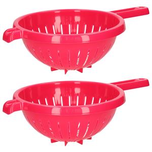 PlasticForte Keuken vergiet/zeef met steel - 2x - kunststof - Dia 23 cm x Hoogte 10 cm - fuchsia roze -