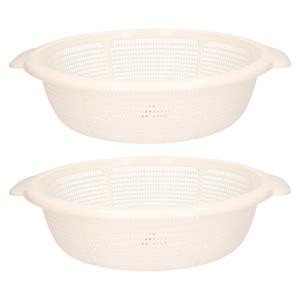 PlasticForte Keuken vergiet/zeef - 2x - kunststof - Dia 31 cm x Hoogte 9.5 cm - ivoor wit -