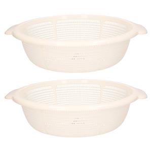 PlasticForte Keuken vergiet/zeef - 2x - kunststof - Dia 31 cm x Hoogte 9.5 cm - ivoor wit -