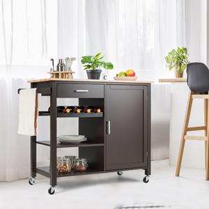 Costway Verrijdbare Keukentrolley Verrijdbaar Keukeneiland met Lade 100 x 48 x 90 cm Bruin