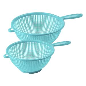 PlasticForte Keuken vergieten/zeef met steel - 2x stuks - kunststof - Dia 22 en 24 cm - blauw -