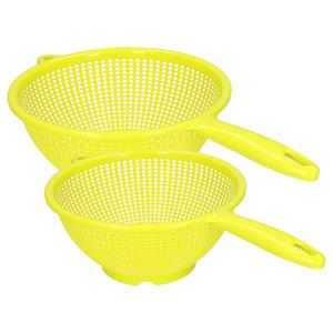 PlasticForte Keuken vergieten/zeef met steel - 2x stuks - kunststof - Dia 22 en 24 cm - fluor groen -