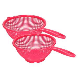 PlasticForte Keuken vergieten/zeef met steel - 2x stuks - kunststof - Dia 22 en 24 cm - fuchsia roze -