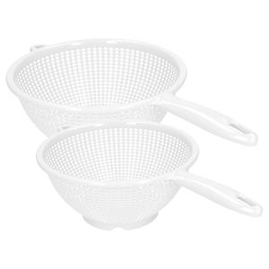 PlasticForte Keuken vergieten/zeef met steel - 2x stuks - kunststof - Dia 22 en 24 cm - wit -