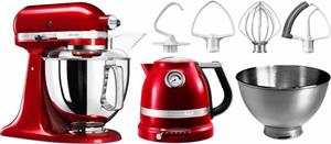 KitchenAid Keukenmachine 5KSM175PSECA APPELROOD Gratis waterkoker, 2e kom, flexibele garde (waarde ca. 347,-VAP)