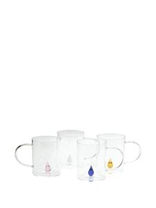 CU I SEEYOU Vier mokken met 3D-details - SET 4 MUG MODELLO DROP CON MANICO IN VETRO BOROSILICATO CON GOCCIA COLORATA ALL'INTERNO