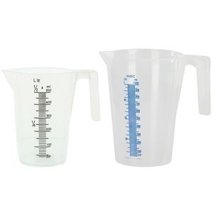 2x Maatbekers transparant 0,5 en 1 liter -