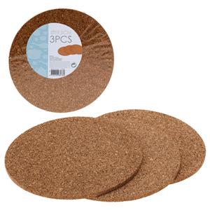 Excellent Houseware 3x Ronde onderzetters van kurk 19 cm -