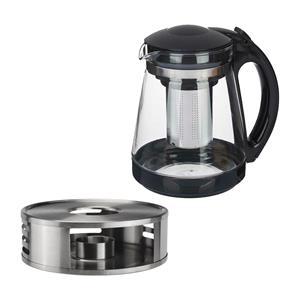 Vivalto Theepot met filter/infuser inclusief warmhoudplaatje - 1800 ml - glas/rvs -