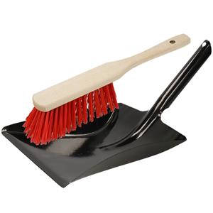 Shoppartners Stoffer en blik zwart/rood van metaal/hout voor buiten -