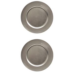 2x stuks diner borden/onderborden zilver glimmend 33 cm -