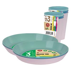 Juypal Hogar Servies set - 12x borden en drinkbekers - pasteltinten - kunststof - herbruikbaar -