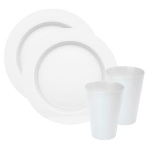 Juypal Hogar Servies set - 6x borden en drinkbekers - wit- kunststof - herbruikbaar -