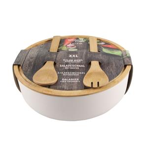 Secret de Gourmet Saladeschaal/kom - Met couvert - Bamboe - Wit - D30 cm -