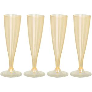 Excellent Houseware EH Prosecco/champagneglazen - 4x - geel - kunststof - 130 ml - herbruikbaar -