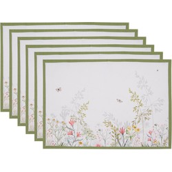 Clayre & Eef Placemats Set van 6 48x33 cm Wit Katoen Bloemen