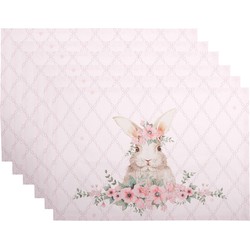 Clayre & Eef Placemats Set van 6 48x33 cm Roze Katoen Konijn