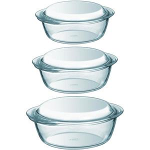 Pyrex Set van 3x stuks ronde glazen ovenschalen met deksel 1,4 en 2,1 en 3 liter -