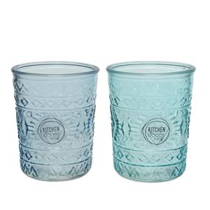 BigBuy Home Kristallglas 2 Stück Mit Relief Blau (350 Ml)