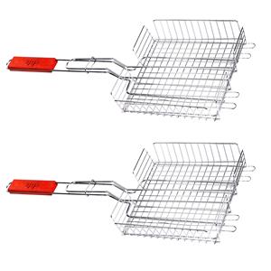 Elite BBQ/barbecue rooster - 2x - grill mand - metaal/hout - 22 x x 5 cm -
