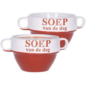 Merkloos Soepkommen - 2x - Soep van de dag - keramiek - D12 x H8 cm - Bordeaux rood - Stapelbaar -