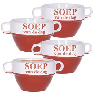 Merkloos Soepkommen - 4x - Soep van de dag - keramiek - D12 x H8 cm - Bordeaux rood - Stapelbaar -